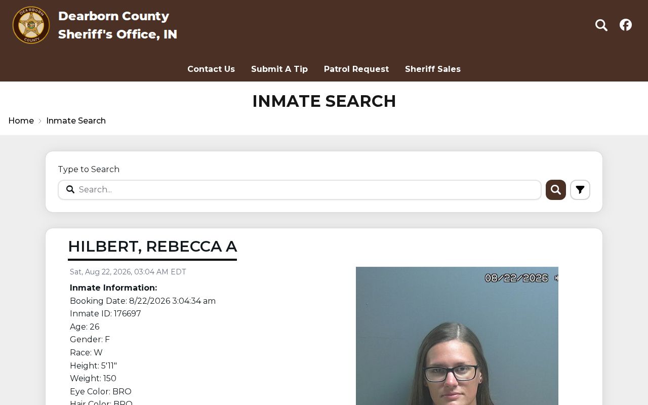 Dearborn County jail roster and busted booking search