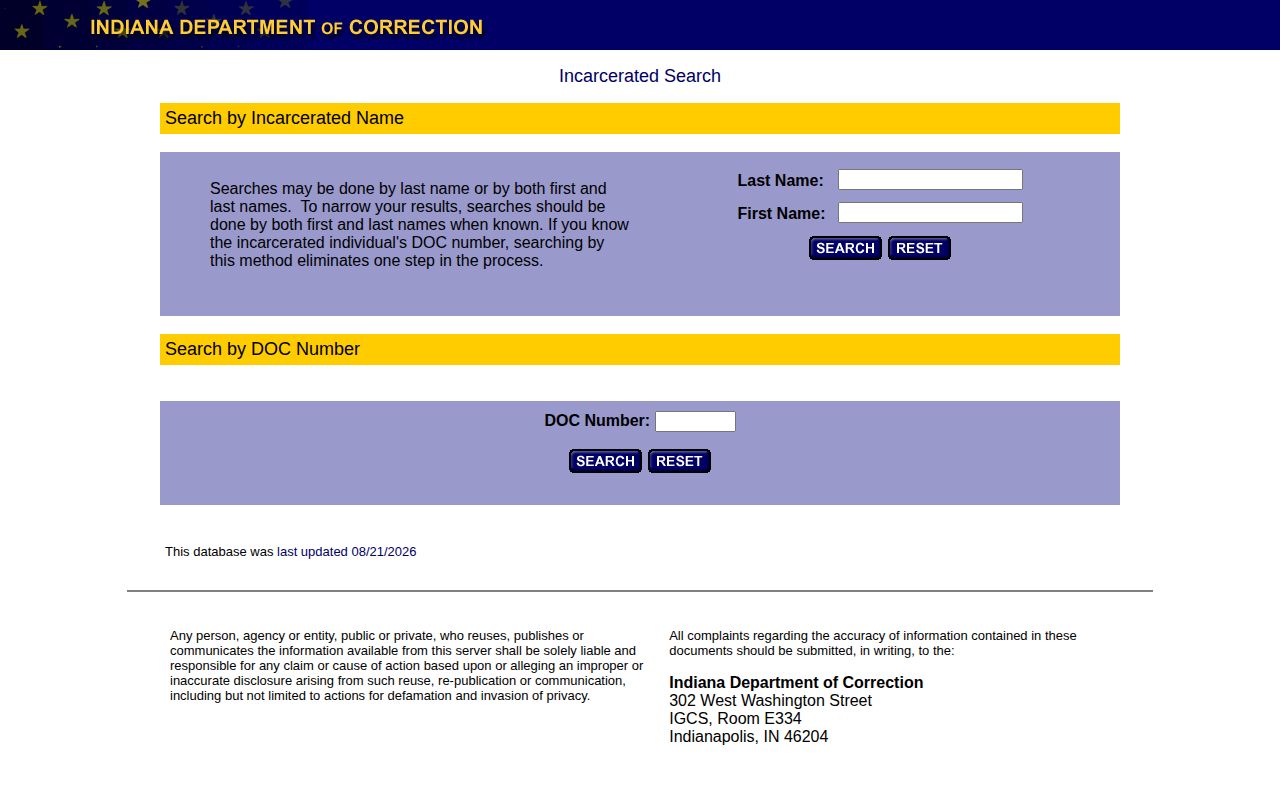 Indiana DOC offender photo search for Dearborn County cases