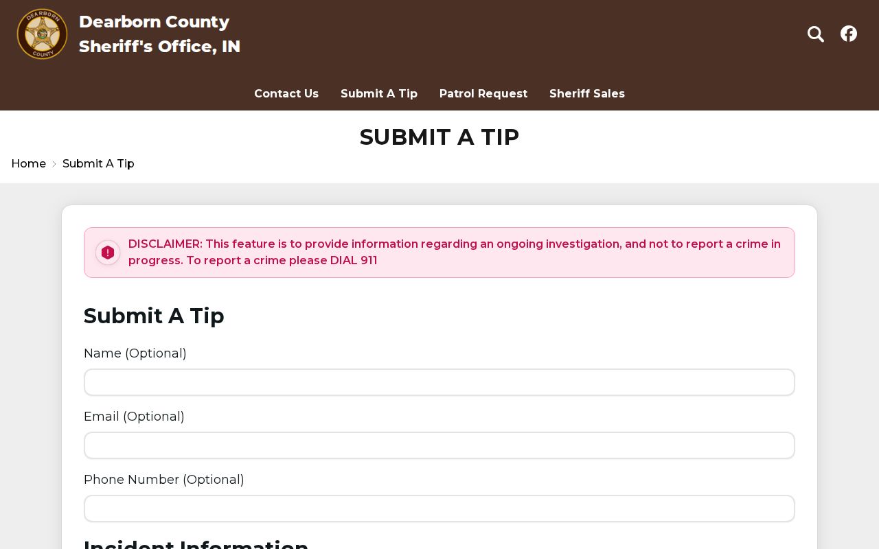 Dearborn County Sheriff official wanted tip form